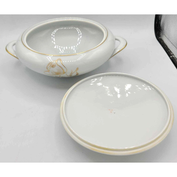 Vintage KPM Krister Germany Covered Serving Bowl. Gold Rose Design - Picture 12 of 14